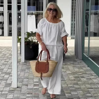 Celiane™-Set aus Baumwoll-Leinen mit Lockerer Passform - Weiß