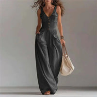 Marvella™ Jumpsuit mit V-Ausschnitt und weitem Bein - Schwarz