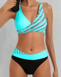 Camilla | Bedruckter Bikini in Warmen Tönen - Blaugrün