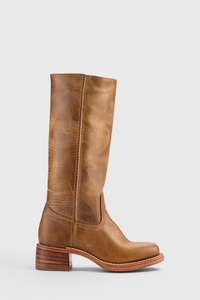 Selina | Damen Knielange Leder Stiefel mit Niedriger Absatz - Hellbraun