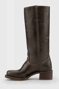 Selina | Damen Knielange Leder Stiefel mit Niedriger Absatz - Dunkelbraun