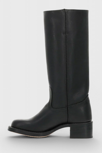 Selina | Damen Knielange Leder Stiefel mit Niedriger Absatz - Schwarz