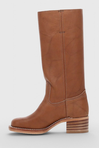Selina | Damen Knielange Leder Stiefel mit Niedriger Absatz - Braun