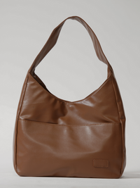 Stilvolle Damen-Schultertasche aus praktischem veganem Leder - Braun