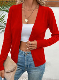 Strickjacke Damen V-Ausschnitt Langarm Cardigan mit Knopfleiste für vielseitiges Layering - Rot