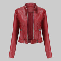 Lara | Damen Casual Gürtel Bikerlederjacke - Rot