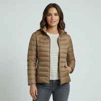 Sophie | Damen Leichter Winter Daunenjacke mit Hohem Kragen - Braun