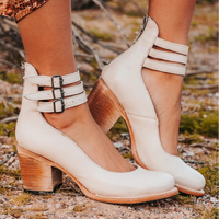 Damen Stiefeletten Blockabsatz Doppelriemen - Weiß