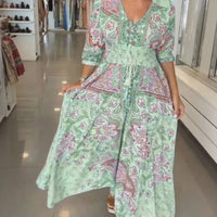 Aisha™ Maxikleid aus Premium-Viskose mit V-Ausschnitt - Grün