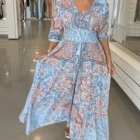 Aisha™ Maxikleid aus Premium-Viskose mit V-Ausschnitt - Blau