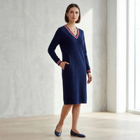 Freya™ Midikleid mit kontrastierendem V-Ausschnitt und sportlich-schicken Taschen - Blau