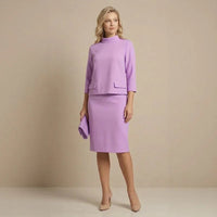 London Set™ mit Stehkragenbluse und vielseitigem klassischem Rock - Flieder