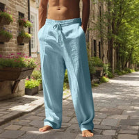 Oliver™ Baumwoll-Leinen-Hose mit elastischem Bund & verstellbarem Kordelzug - Hellblau