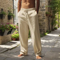 Oliver™ Baumwoll-Leinen-Hose mit elastischem Bund & verstellbarem Kordelzug - Beige