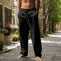 Oliver™ Baumwoll-Leinen-Hose mit elastischem Bund & verstellbarem Kordelzug - Schwarz