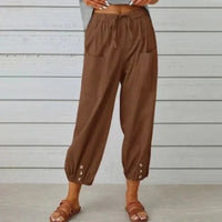 Kobe™ Baumwoll-Leinen-Hose mit Fronttaschen und verstellbarem Kordelzug - Braun