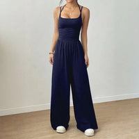 Bela™ Langer Jumpsuit mit weitem Bein, Doppelträgern und offenem Rücken - Blau