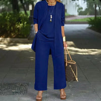 Jade™ Minimalistisches 3-Teiliges Set mit Palazzo-Hose und Langem Cardigan - Blau