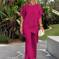 Giorgia™ Set – Bluse mit Lagen-Überwurf und minimalistischer Hose - Rosenrot