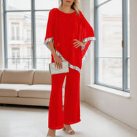 Lola™ Set Oversize-Bluse mit kontrastierendem silbernen Detail und Palazzohose - Rot