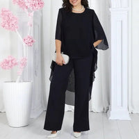 Aurevielle™ Set Mit Asymmetrischer Bluse in Lagenoptik und Weiter Pantalonhose - Schwarz