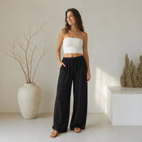 Lavinia™ Baumwoll-Leinenhose mit Verstellbarem Kordelzug - Dunkelblau