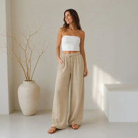 Lavinia™ Baumwoll-Leinenhose mit Verstellbarem Kordelzug - Khaki