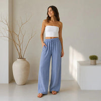 Lavinia™ Baumwoll-Leinenhose mit Verstellbarem Kordelzug - Blau