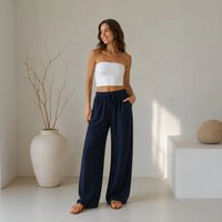 Lavinia™ Baumwoll-Leinenhose mit Verstellbarem Kordelzug - Schwarz
