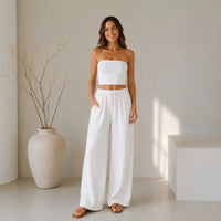 Lavinia™ Baumwoll-Leinenhose mit Verstellbarem Kordelzug - Weiß