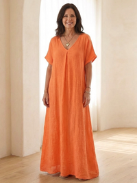 Liora | Midikleid mit V-Ausschnitt - Orange