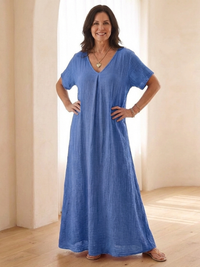 Liora | Midikleid mit V-Ausschnitt - Blau