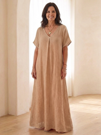 Liora | Midikleid mit V-Ausschnitt - Beige