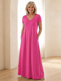 Samira | Maxikleid mit V-Ausschnitt und Taschen - Rosa
