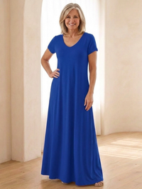 Samira | Maxikleid mit V-Ausschnitt und Taschen - Blau