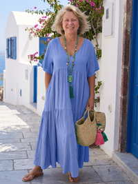 Zinnia | Damen Kurzarm Gestuftes Blaues Maxikleid – Gestuft Blau Maxi - Sky blue