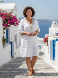 Elira | Damen Knielanges Kleid Dreiviertelarm Elegant - White