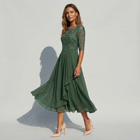 Ella | Damen Festliches Spitzen Midikleid - Grün