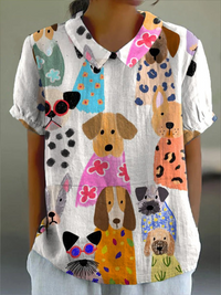 Tilly | Damen Hunde-Print Bluse – Süßes Hunde Motiv Hemd - Mehrfarbig