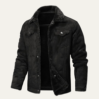Dennis | Herren Klassische Gefütterte Lammfelljacke - Schwarz