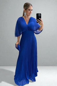 Amara | Damen Plissiertes Maxikleid – Elegantes Plissee Maxi Kleid - Navy Blue
