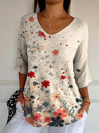 Athena | Damen Vintage Blumenmuster Kunstdruck Lässiger Strickpullover - Mehrfarbig