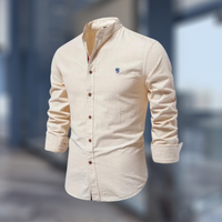 Herren Langarm Alltags Stehkragen Hemd - Beige