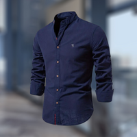 Herren Langarm Alltags Stehkragen Hemd - Marineblau