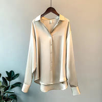 Bluse Damen Satinoptik langarm - Beige