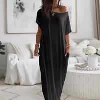 Daphne™ Maxikleid mit weitem Ausschnitt und Seitentaschen - Schwarz