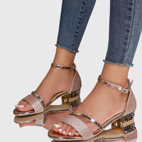 Damen Hochhackig Sandalen Riemchen Blockabsatz Sommer Schuhe - Roségold