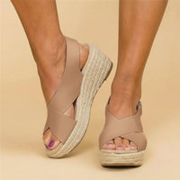 Damen Sandalen Kreuzgurt Wedge Sommer - Beige