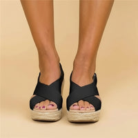 Damen Sandalen Cross Strap Wedges Bequeme Sommerschuhe - Schwarz