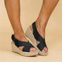 Damen Sandalen Kreuzgurt Wedge Sommer - Schwarz
